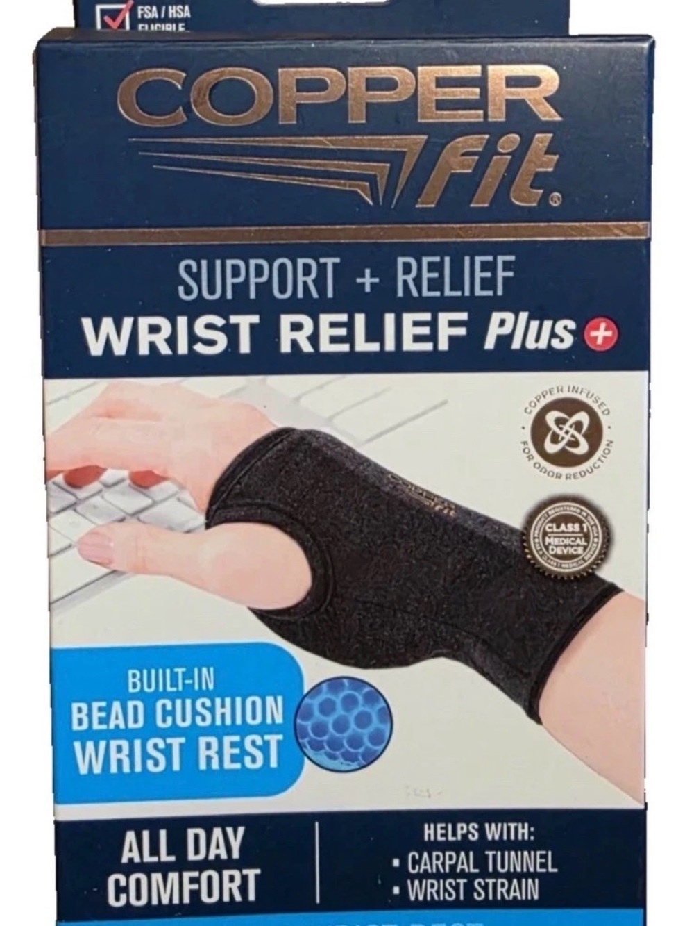 Copper Fit Black Wrist Support Brace - Wrist Relief Plus